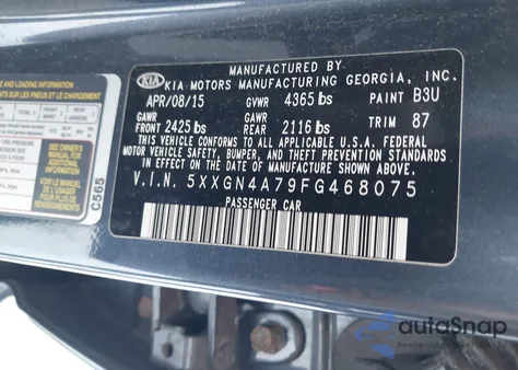 2015 Kia Optima Ex from USA, damaged, VIN 5XXGN4A79FG468075